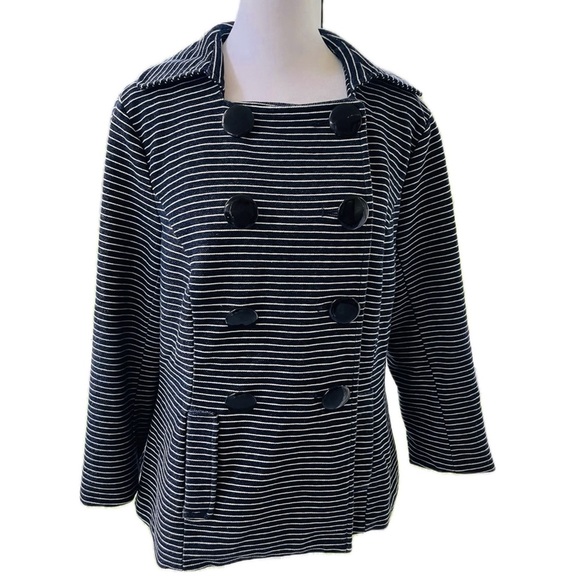 Anthropologie Luii Jackets & Blazers - Luii Navy & White Striped Double-Breasted Cotton Jacket – Size Medium